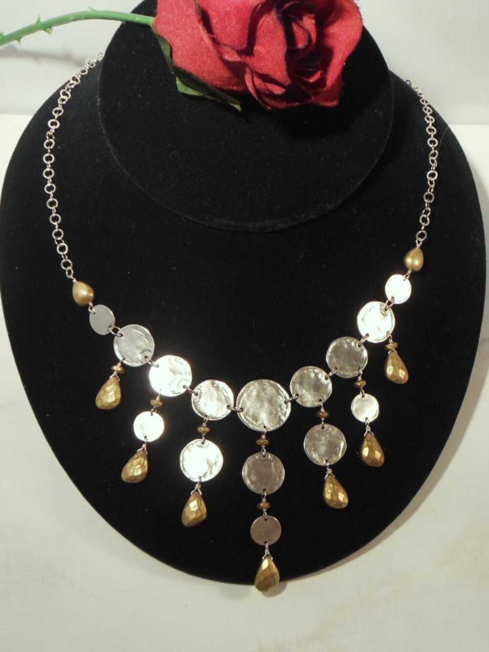 Silpada Sterling Bib Necklace Silver Discs & Brass Dangles "Wide Array" N3450